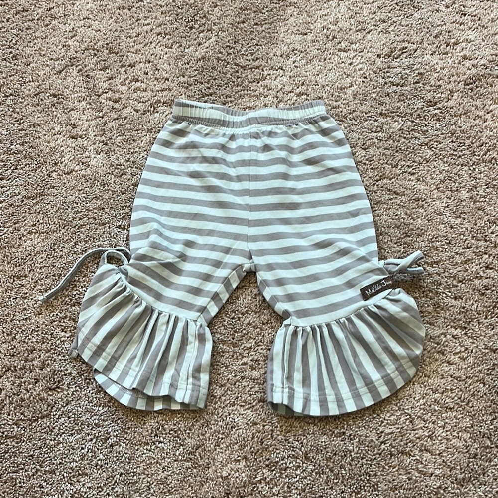 Matilda, Jane, ruffle pants, color, blue, and gray
